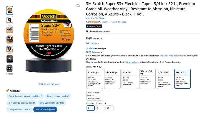 Screenshot of 3M electrical tape on Amazon.