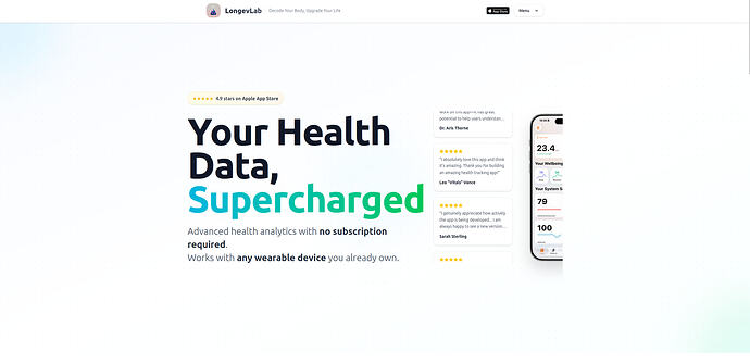 LongevLab website screenshot.